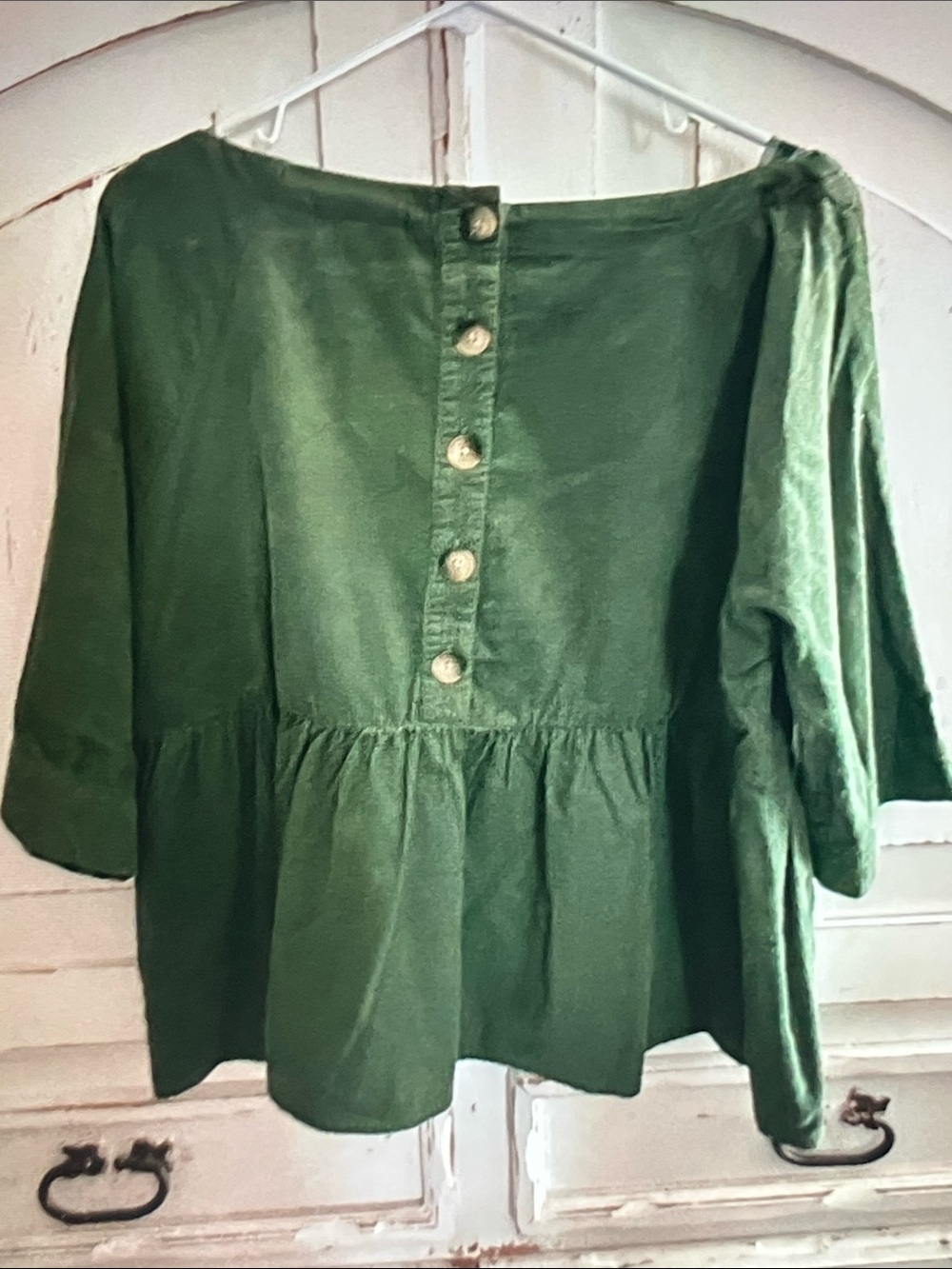 Maeve Olive Green Button-Back Peplum Tunic